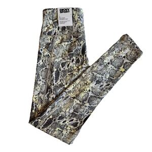 New DKNY Sport Snakeskin High Waist 7/8 Length Leggings Size XS - Yellow Gray